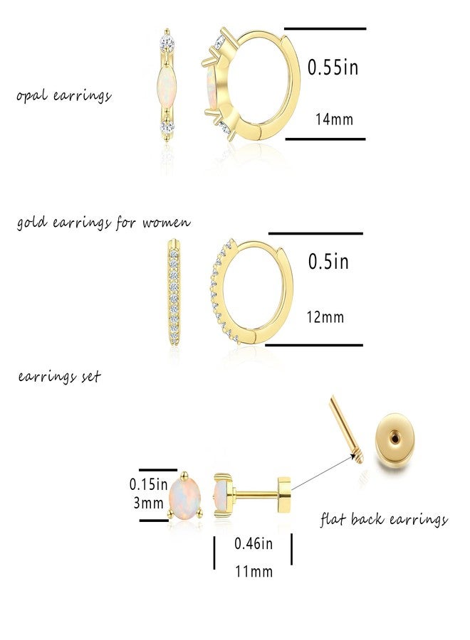 Ewrkbrㅤ Ewrkbr Opal Earrings Set for Women,14K Gold Plated Flat Back Cartilage Earring Stacks Hypoallergenic Dainty Small Hoop Huggie Earrings for Women Trendy Cute Helix Piercing Jewelry Sets - Image 3